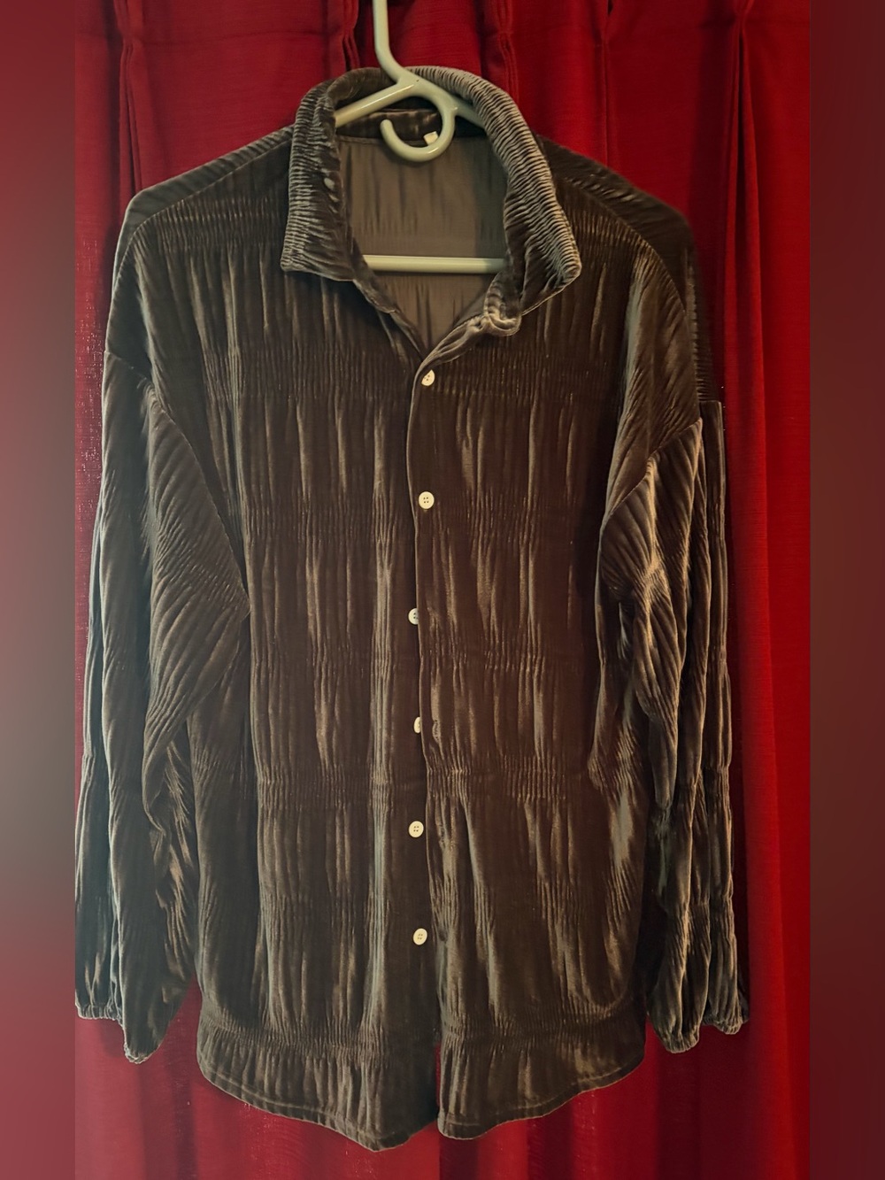 Women's Velvet Button-Up Jacket - Brown